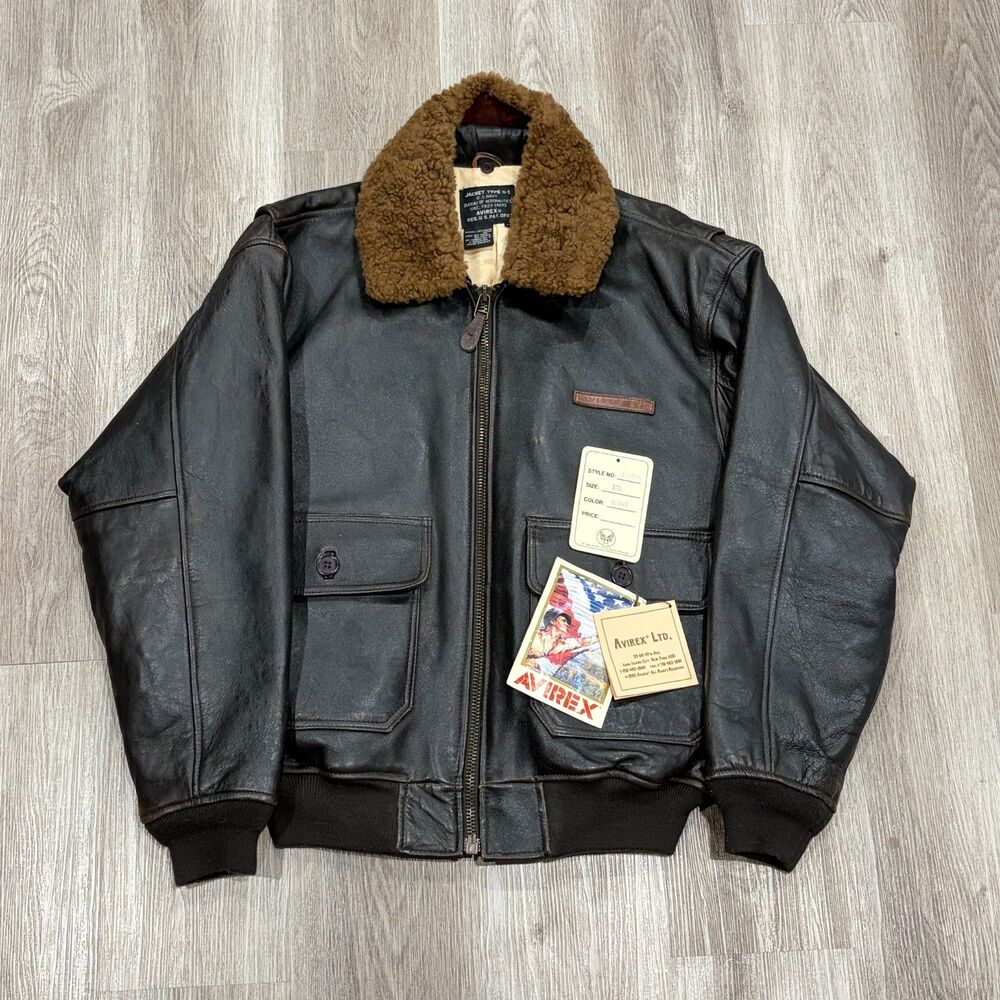NWT Vintage 90s Avirex Type G-1 Brown Leather Flight Bomber Jacket Mens Size XXL